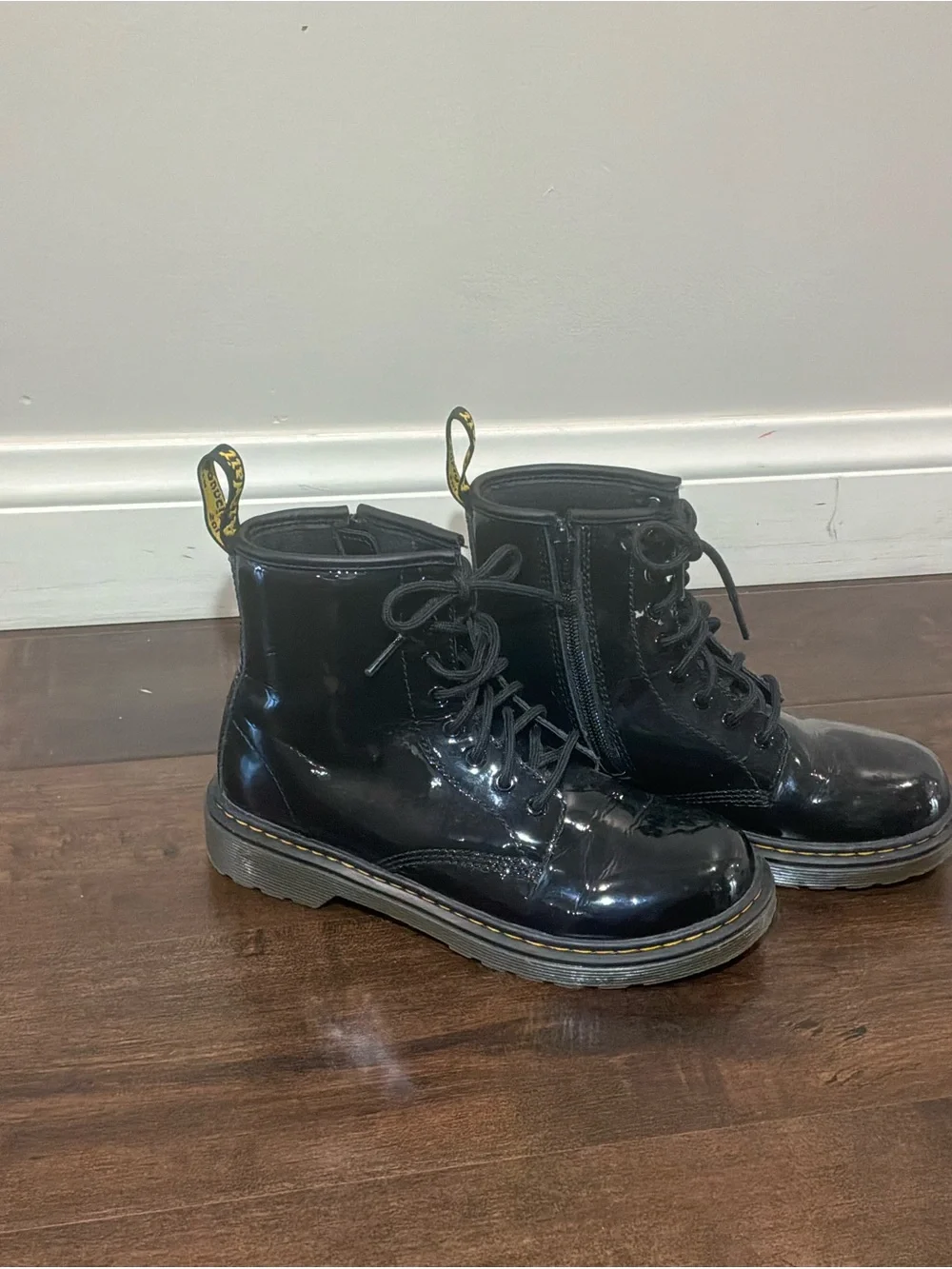 Dr Martens Black Patent Leather Lace-Up Kids Boots